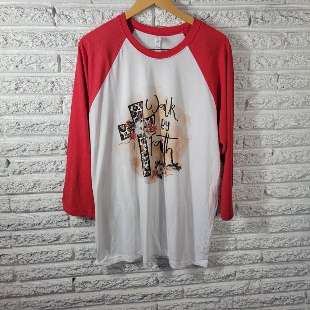 Next Level Unisex XL Red Cross Shirt Long Sleeve Raglan Crew Neck Cotton NOV48E
